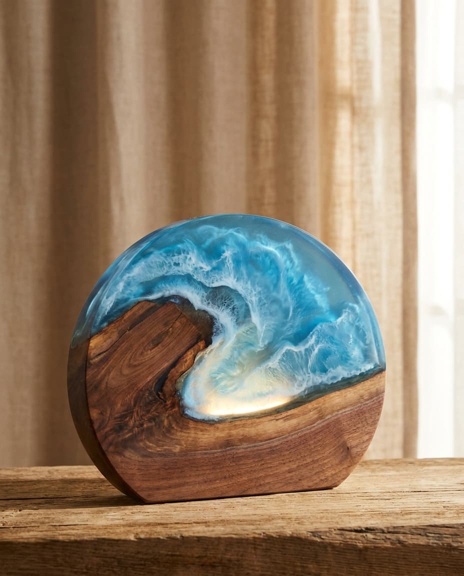 Wood & Epoxy Ocean Lamp