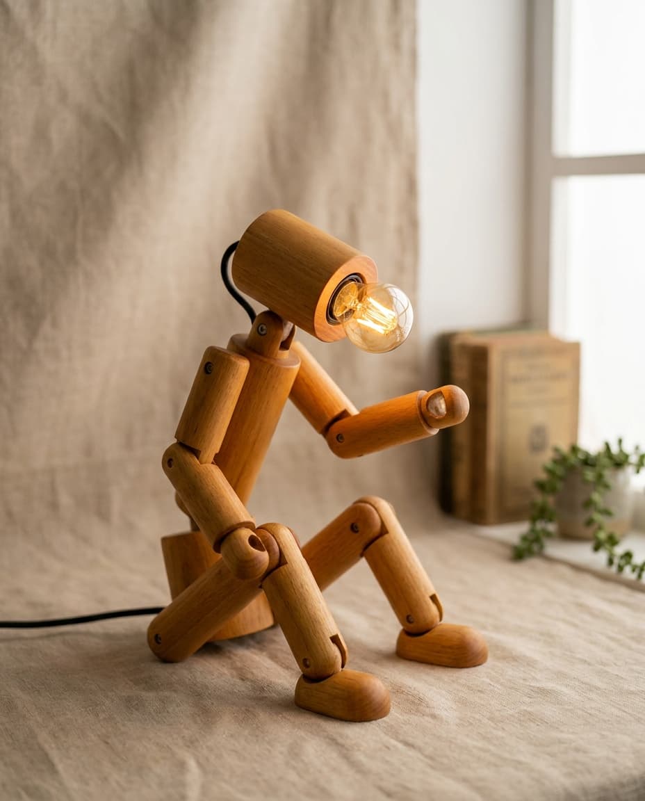 Wooden Robot Lamp